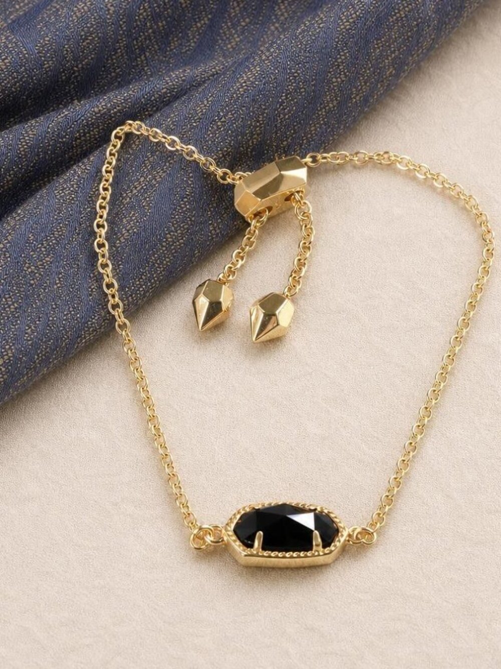 Kendra Scott Elaina Gold Black Glass Adjustable Bracelet